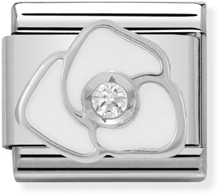 Nomination Composable CL SIMBOLS Stainless Steel Enamel 1 Cub. Zirc And 925 Silver WHITE Rose 330305/06