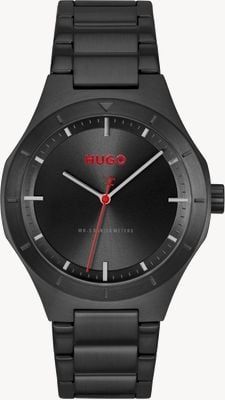 HUGO Montre à quartz trois aiguilles (42 mm), cadran noir / bracelet en acier inoxydable PVD noir 1530450