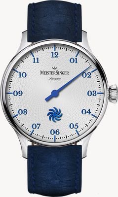 MeisterSinger Pangaea automaat (40 mm) zilvergrijze fermata wijzerplaat / donkerblauwe leren band PDS901B-SF04