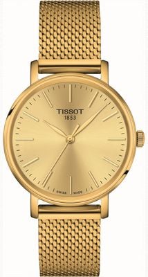 Tissot Immer Dame | goldenes Zifferblatt | Armband aus goldenem Stahlgeflecht T1432103302100