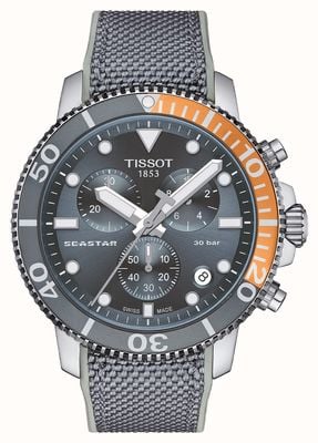 Tissot Seastar 1000 chronograaf (45,5 mm) grijze wijzerplaat / grijze stoffen siliconen band T1204171708101