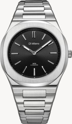 D1 Milano Quadrante nero con motivo sunray ultra sottile (39 mm) / bracciale in acciaio inossidabile UHBJ01