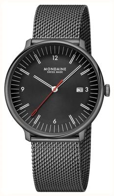 Mondaine Doppio (41 mm) schwarzes Zifferblatt / schwarzes Edelstahl-Mesh-Armband MLE.41220.SM