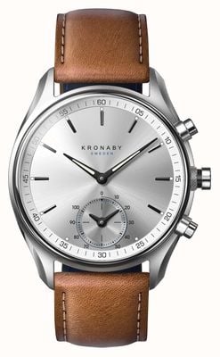 Kronaby Montre intelligente hybride Sekel (43 mm) cadran argenté / bracelet en cuir italien marron S0713/1