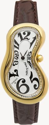 Exaequo Melting Watch Classic PVD Yellow Gold Corsivo Numbers "One of 301" (28mm) White Dial / Brown Leather Strap EX 0002.0052