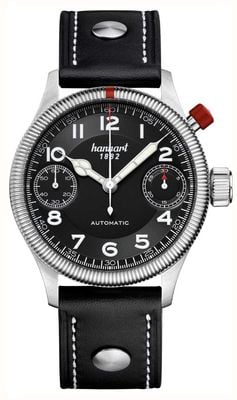 Hanhart PIONEER MonoScope Automatic Chronograph (45mm) Black Dial / Black Leather Strap - M 733.210-0010
