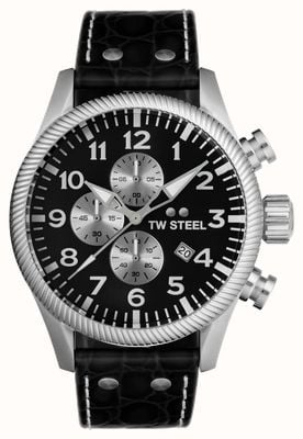 TW Steel Volante heren | zwarte chronograaf wijzerplaat | zwarte lederen band VS110