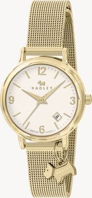 Radley Esfera blanca para mujer (27 mm) / pulsera de malla de acero en tono dorado RY4638