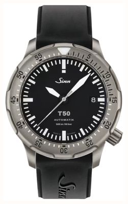 Sinn T50 Titan-Taucheruhr (mit feststehender Sicherheitslünette), schwarzes Silikonarmband mit Dornschließe 1052.010-PIN-BUCKLE-BLACK-SILICONE