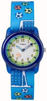 Timex Dziecięca (29 mm) biała tarcza / niebieski pasek do piłki nożnej TW7C16500