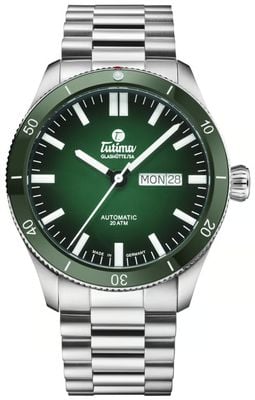 Tutima Glashütte Grand Flieger Airport Automatic (41 mm) groene dégradé wijzerplaat / roestvrijstalen armband 6107-04