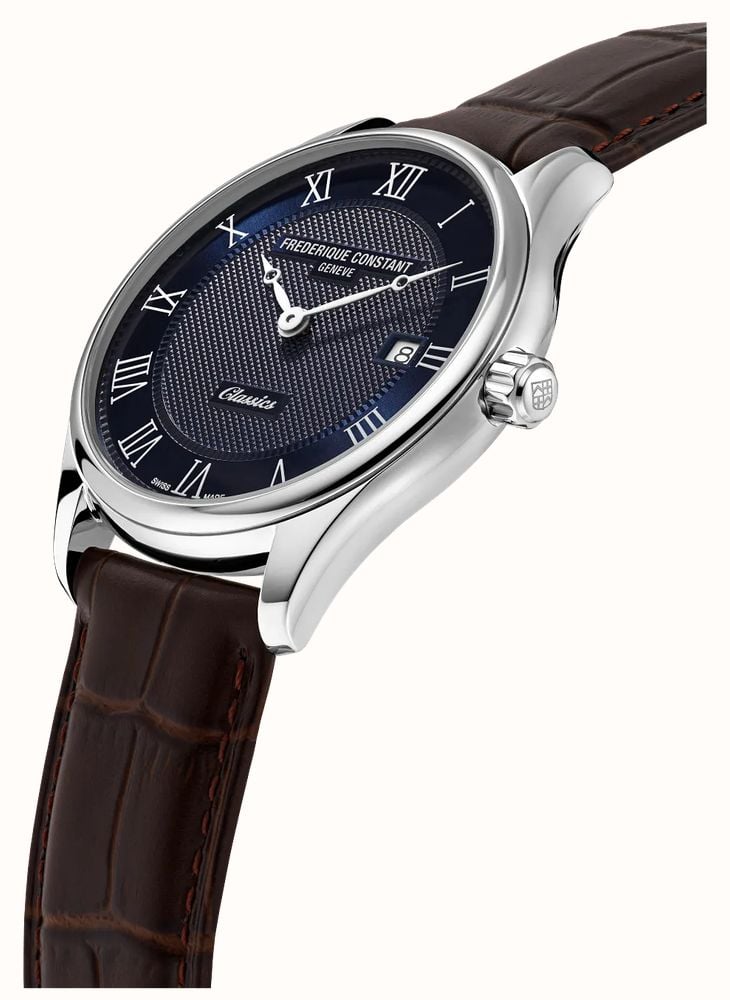 Frederique Constant Classics Quartz Date (40mm) Blue Clous de Paris Guilloché / Dark Brown Leather Strap FC-220N5B6 - альтернативный вид 2
