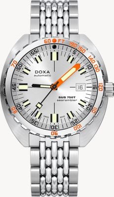 DOXA Sub 750t searambler (45mm) zilveren sunray wijzerplaat / roestvrijstalen rijstkorrelband 825.10.021.10