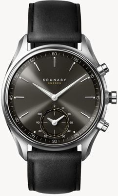 Kronaby SEKEL Hybrid Smartwatch (43mm) Black Dial / Black Italian Leather Strap S0718/1