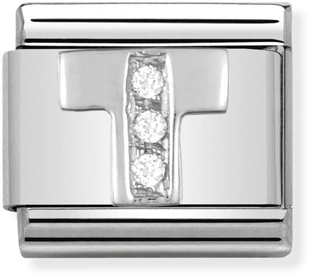 Nomination Classic Letter T Sterling Silver & Steel Cubic Zirconia Charm 330301/20
