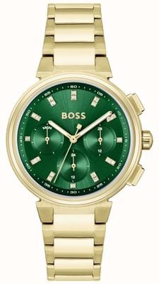 BOSS damska | zielona tarcza chronografu | złota bransoleta ze stali szlachetnej 1502679