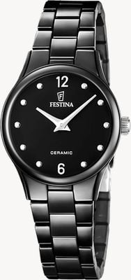 Festina Quarzkeramikgehäuse (30,5 mm), schwarzes Zifferblatt / schwarzes Keramikarmband F20751/7