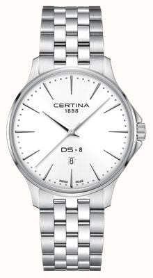 Certina Ds-8 masculino (40 mm) mostrador branco / pulseira de aço inoxidável C0454101101100