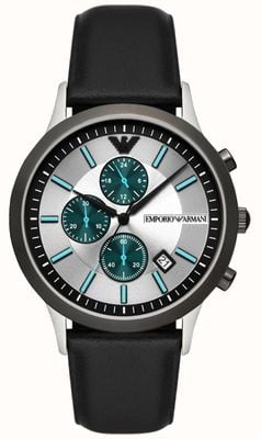Emporio Armani Hommes | chronographe | cadran argenté | bracelet en cuir noir AR11473