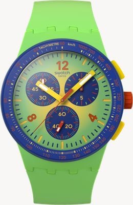 Swatch Esfera amarilla degradada de 42 mm / correa de silicona verde claro degradada SUSG101