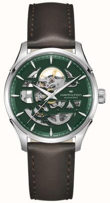 Hamilton Jazzmaster Skeleton Automatic (40mm) Empire Green Dial / Smoky Dark Brown Leather Strap H42535560