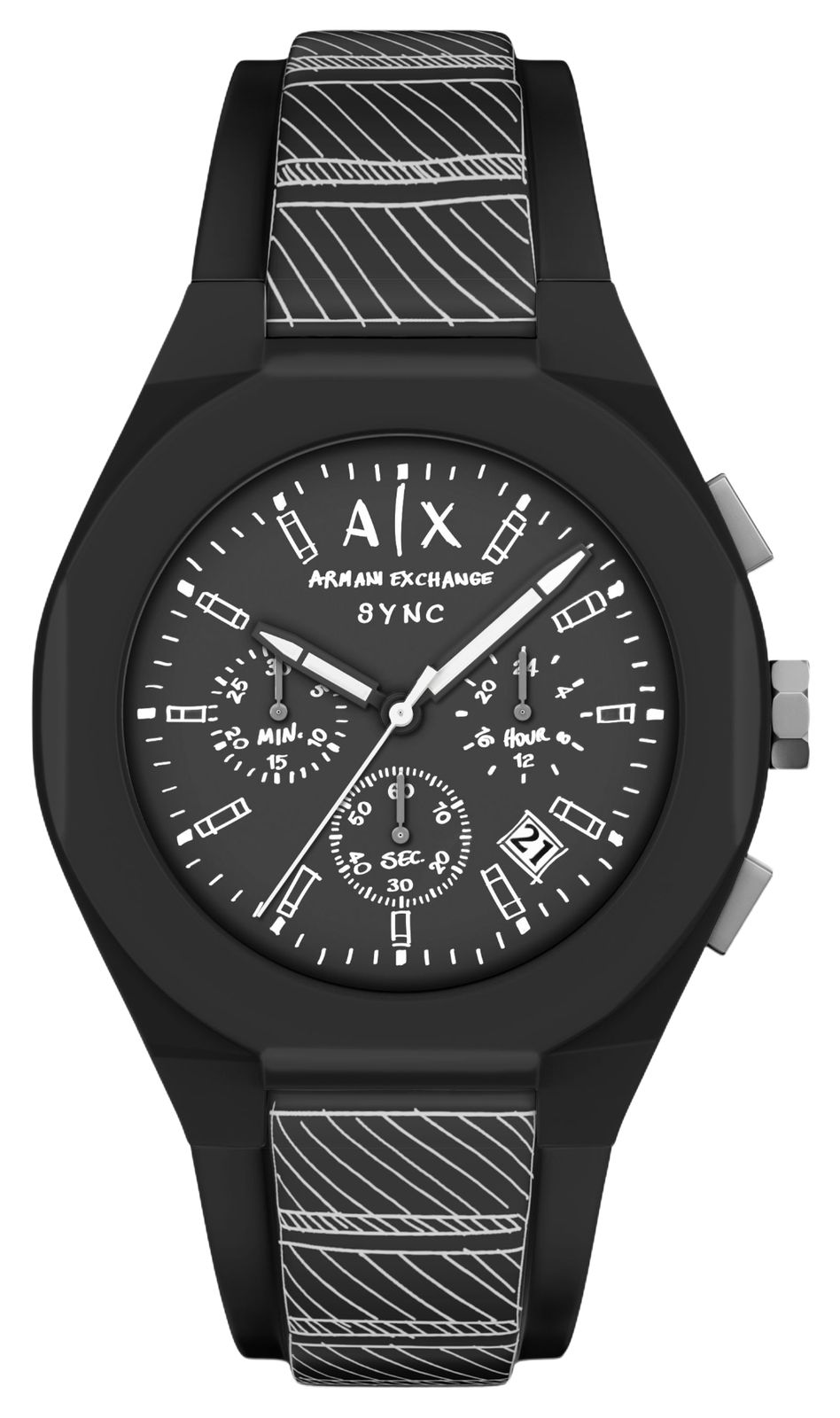 Armani Exchange Sync Chronograph Black Silicone Watch in Multi