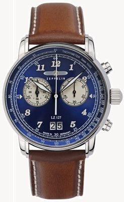 Cronógrafo de quartzo Lz 127 Graf Zeppelin (40 mm) mostrador azul / pulseira de couro marrom 86843