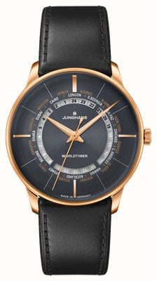 Junghans Meister Worldtimer Automatic (40.4mm) Dark-Grey Dial / Black Leather Strap 27/5013.01