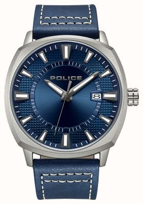 Police Data de quartzo destemido (48 mm) mostrador azul / pulseira de couro azul PEWJB9003503