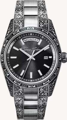 Thomas Sabo Rebel at heart 'revive' (36 mm) czarna tarcza sunburst / grawerowana bransoleta ze stali nierdzewnej WA0427-201-201-36