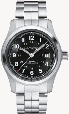 Hamilton Champ kaki automatique (42 mm) cadran noir / bracelet en acier inoxydable H70515137