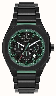 Armani Exchange Cronografo al quarzo (44 mm) quadrante nero testurizzato / bracciale in acciaio inossidabile PVD nero AX4294