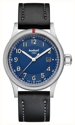 Hanhart Pioneer One Automatic (42 mm) quadrante blu / cinturino in pelle nera - m 762.270-7010
