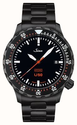 Sinn U50 hydro s 5000m (41mm) cadran noir / bracelet à maillons en H en acier inoxydable pvd noir 1051.020 H-LINK