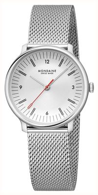 Mondaine Doppio (33 mm) cremefarbenes Zifferblatt / Edelstahl-Mesh-Armband MLE.33110.SM