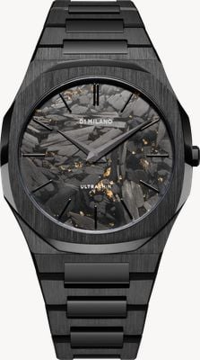 D1 Milano Ultra Thin Black DLC (40mm) Black & Gold Carbon Dial / Black PVD Stainless Steel Bracelet UTBJ31