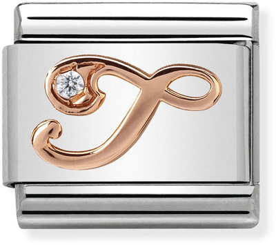 Nomination Classic Letter T 9ct Rose Gold & Steel Charm 430310/20
