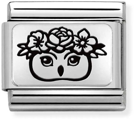 Nomination Classic PLATES Steel And Silver 925 Owl Flower Crown Charm 330111/30