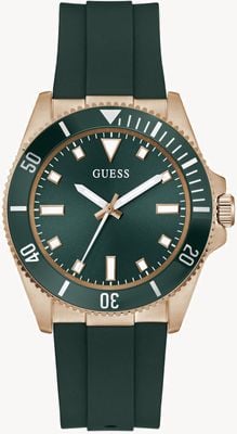 Guess Cliff 三针石英表（43毫米）绿色表盘/绿色硅胶表带 GW0969G5