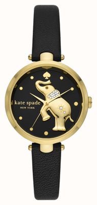 Kate Spade Mostrador de elefante preto holandês (34 mm) / pulseira de couro preta KSW1813