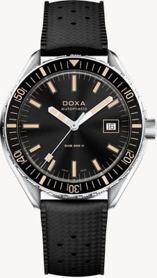 DOXA SUB 200 II Sharkhunter (44mm) Black Sunray Dial / Black Vintage-Inspired Rubber Strap 795.10.101.20
