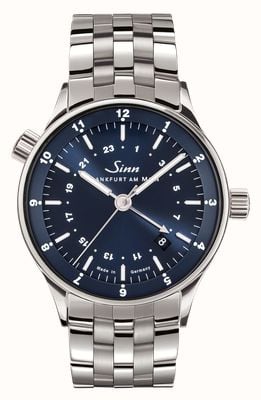 Sinn 6060 b frankfurt financial district world timer (38,5 mm) niebieska tarcza / stalowa bransoleta i skórzany pasek 6060.013
