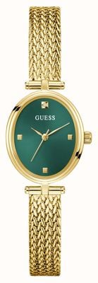 Guess RUBY Crystal (24mm) Green Sunray Dial / Gold PVD Stainless Steel Mesh Bracelet GW0935L2