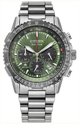 Citizen Eco-Drive Promaster Air Navihawk Chronograph (40mm) Green Dial / Stainless Steel Bracelet CA4664-60W