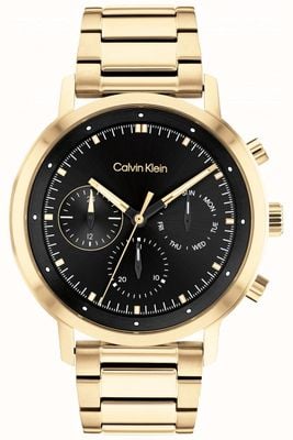 Calvin Klein Zwarte wijzerplaat | gouden pvd stalen armband 25200065
