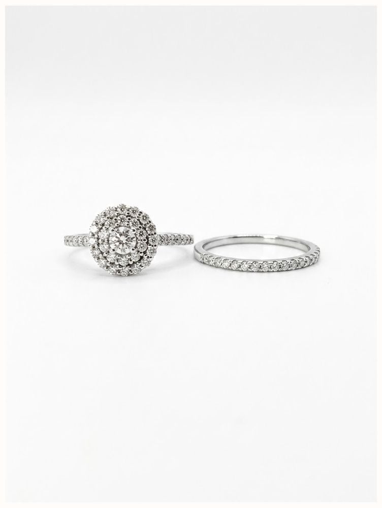 0.66ct Round Brilliant Natural Diamond 9ct White Gold Halo Cluster Ring & Matching Eternity Ring ES13788CA-9G14699W - vue alternative 2