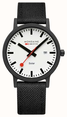Mondaine Essence solaire (41 mm) cadran blanc / bracelet textile en nylon noir MS1.41910.LB