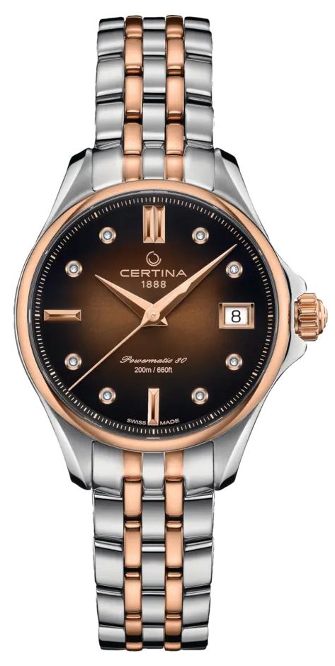 Certina DS action cadran marron serti de diamants montre