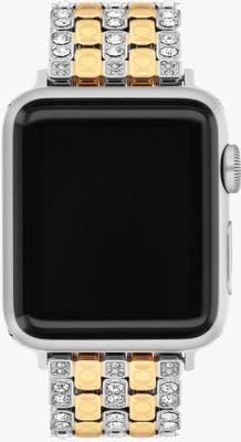 Coach Dames Apple Watch-band (38/40/41 mm) met kristal bezet, tweekleurig roestvrij staal 14700314