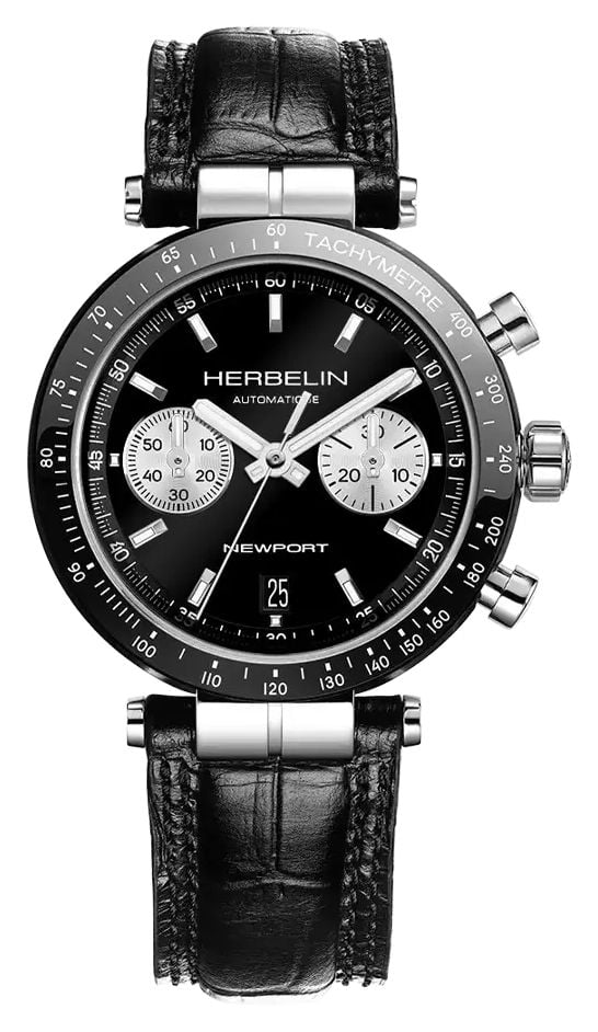 Herbelin Newport Heritage 42mm Black Bicompax Dial  Black Watch
